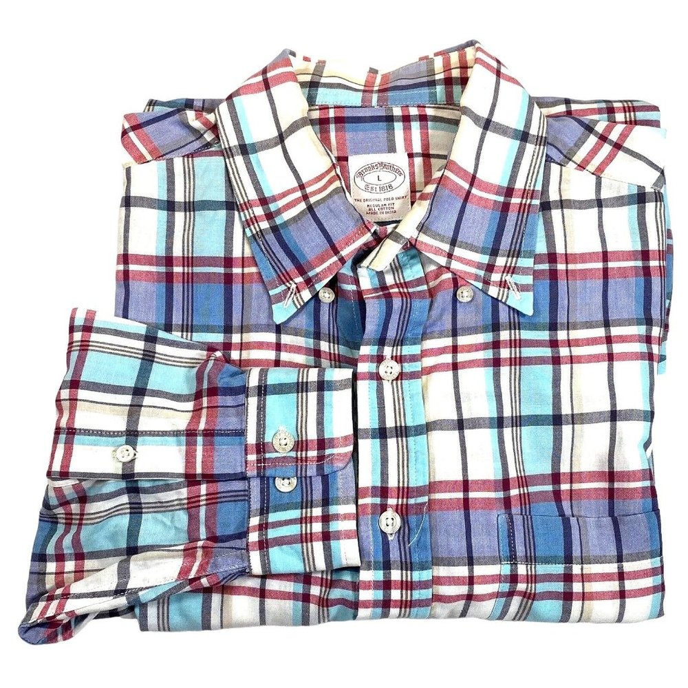 Brooks Brothers Plaid Shirt Size L The Original Polo Tartan Cotton Long Sleeve